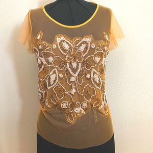 Anthropologie Sheer beaded shirt